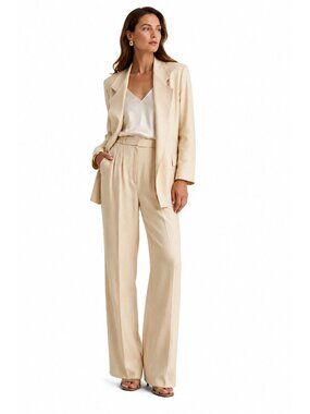 vintage 90s NEW CHESTER WEINBERG 2 piece pant suit 100% silk beige M L luxury